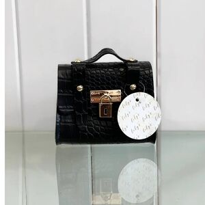 Sleek Black Croc-Embossed Mini Bag Belt Bag Faux Leather NWOT